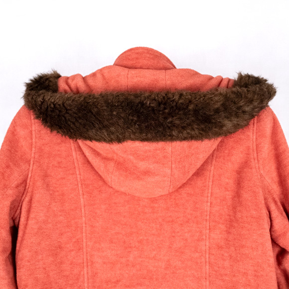 LL Bean Women's Wool Blend Hooded Coat Jacket LARGE Salmon Peach Apricot - Picture 5 of 8